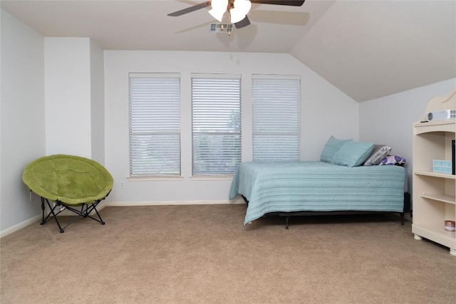 462 Shelf Rock, Driftwood, TX 78619 - bedroom featuring carpet floors, vaulted ceiling, a ceiling fan, and baseboards