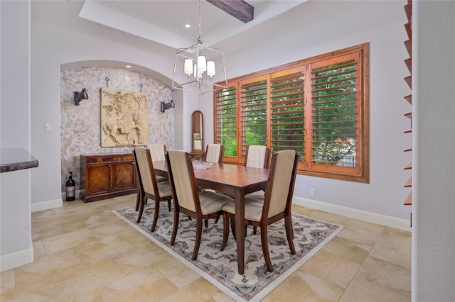 dining space featuring recessed lighting, baseboards, and an inviting chandelier