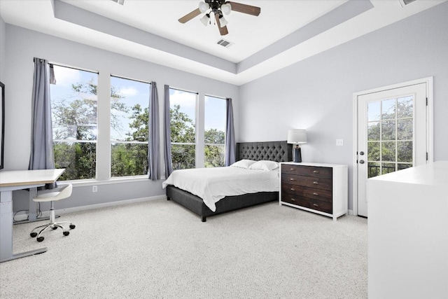 19200 White Horse Cv, Spicewood, TX 78669 - bedroom with access to exterior, carpet flooring, and a ceiling fan