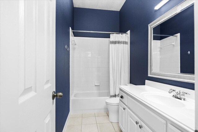19200 White Horse Cv, Spicewood, TX 78669 - full bathroom with vanity, shower / bath combo with shower curtain, and tile patterned floors