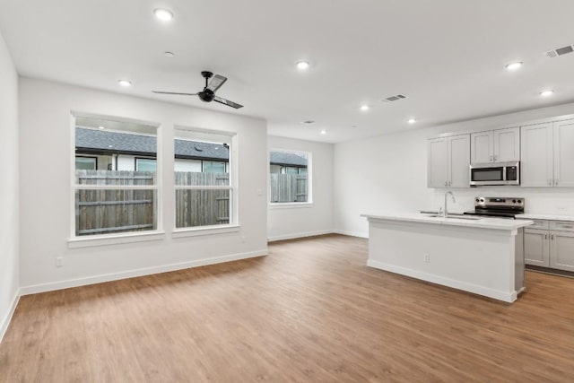 kitchen featuring appliances with stainless steel finishes, a sink, and wood finished floors