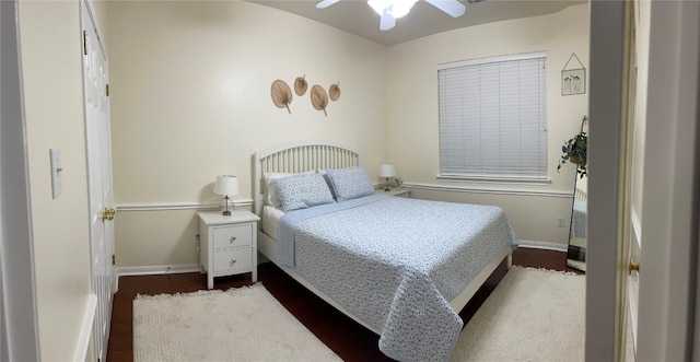 2305 Amen Corner Rd, Pflugerville, TX 78660 - bedroom with baseboards, a ceiling fan, and dark wood finished floors