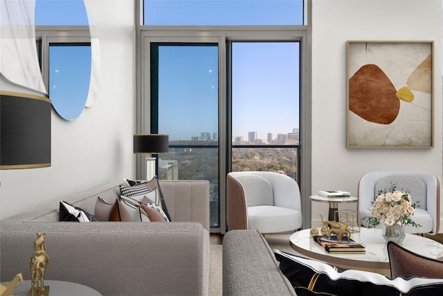 interior space featuring a view of city