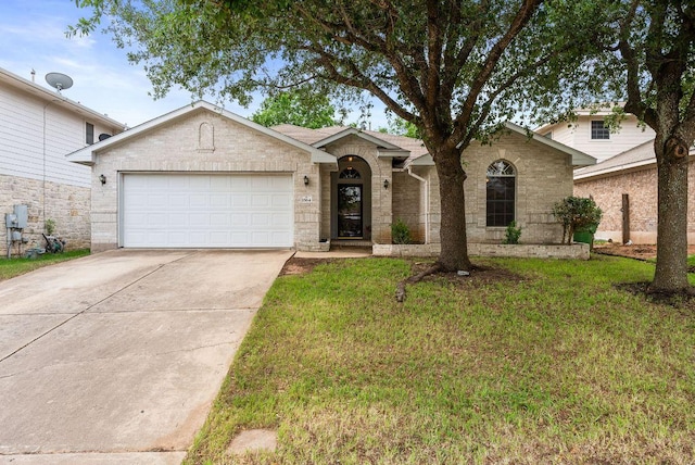 1564 Lorson Loop, Round Rock, TX 78665 - view of front of house with an attached garage, a front lawn, concrete driveway, and brick siding