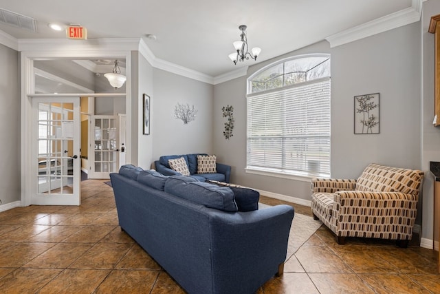 1900 Scofield Ridge Parkway Unit 1903, Austin, TX 78727 - living room with plenty of natural light, ornamental molding, french doors, and visible vents