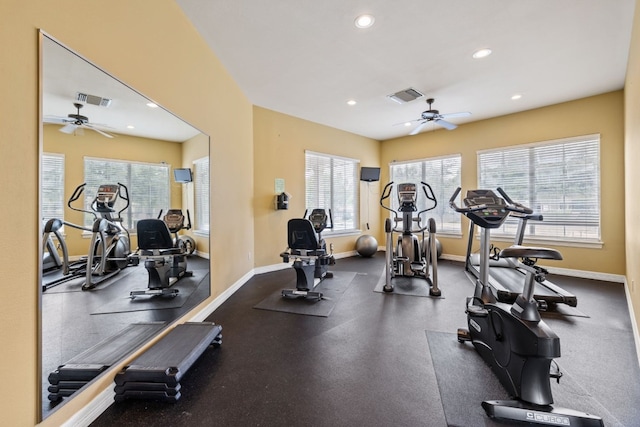 1900 Scofield Ridge Parkway Unit 1903, Austin, TX 78727 - workout area featuring ceiling fan, visible vents, and a wealth of natural light