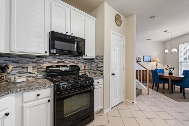 1900 Scofield Ridge Parkway Unit 1903, Austin, TX 78727 - kitchen featuring white cabinetry, a chandelier, decorative backsplash, and black appliances