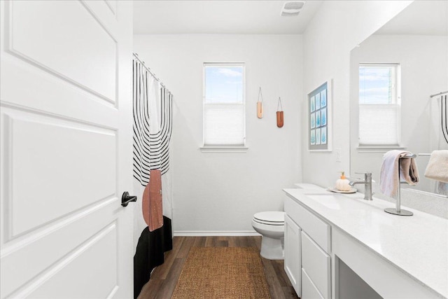 210 Maroon Ln, Kyle, TX 78640 - bathroom with vanity, wood finished floors, curtained shower, and healthy amount of natural light