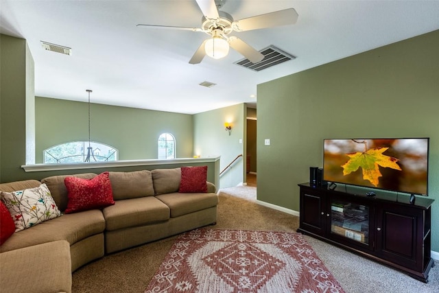 511 Shadywood Ln, Dripping Springs, TX 78620 - carpeted living room with baseboards and a ceiling fan