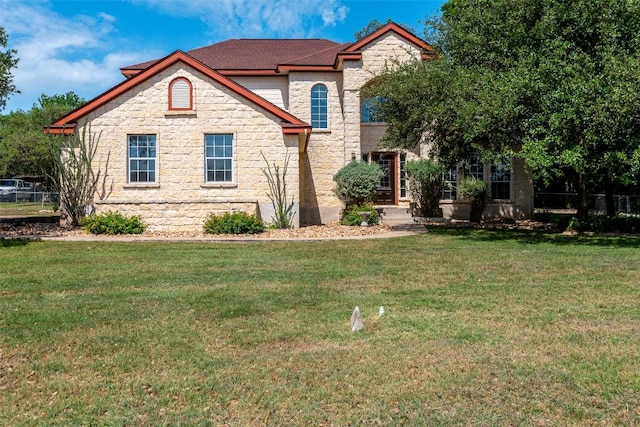 511 Shadywood Ln, Dripping Springs, TX 78620 - view of front of property with stone siding and a front lawn
