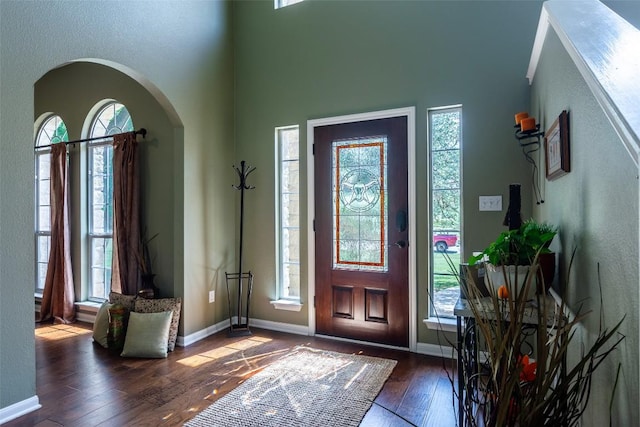 511 Shadywood Ln, Dripping Springs, TX 78620 - foyer featuring hardwood / wood-style floors, baseboards, arched walkways, and a textured wall