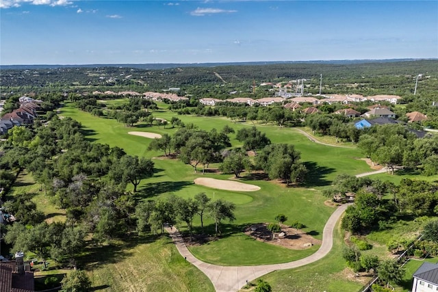 bird's eye view featuring view of golf course and a residential view