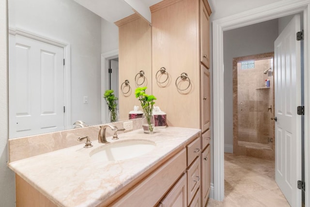 26302 Countryside Dr, Spicewood, TX 78669 - full bath featuring a tile shower, vanity, and tile patterned floors