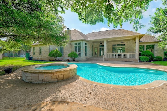 110 Woodall Dr, Georgetown, TX 78628 - view of pool with a ceiling fan, a patio, and a pool with connected hot tub