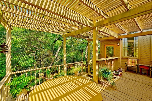 wooden terrace with a pergola