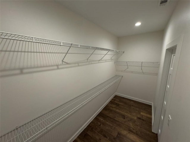 walk in closet featuring visible vents and wood finished floors