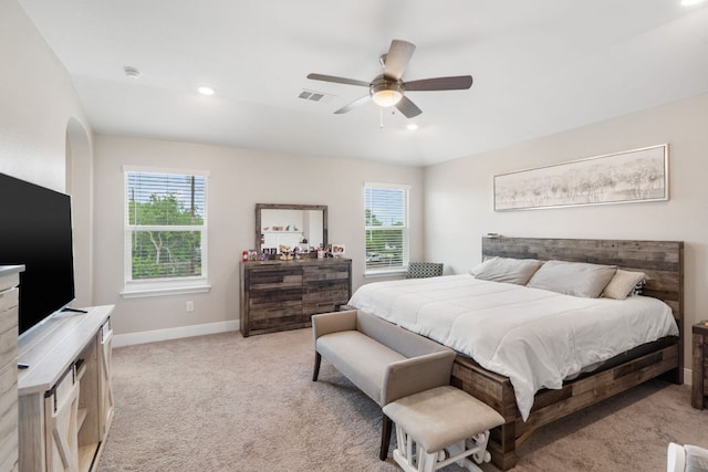 130 Mcginnis Trl, Kyle, TX 78640 - bedroom with light colored carpet, baseboards, visible vents, and multiple windows
