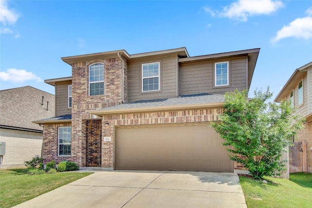 930 Blue Oak Blvd, San Marcos, TX 78666 - traditional-style home with concrete driveway, a garage, brick siding, and a shingled roof