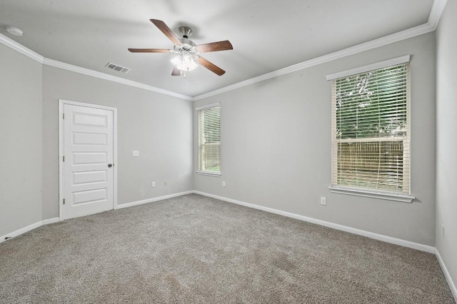 400 Hummingbird Ln Unit A, Austin, TX 78734 - spare room featuring plenty of natural light, a ceiling fan, crown molding, and carpet floors