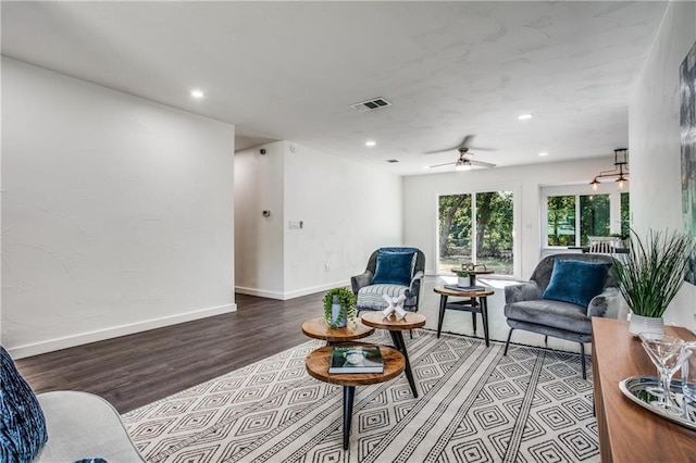 6220 Blarwood Dr, Austin, TX 78745 - living room with wood finished floors, recessed lighting, baseboards, and a ceiling fan