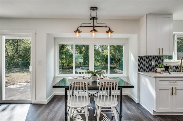 6220 Blarwood Dr, Austin, TX 78745 - dining area with plenty of natural light, dark wood finished floors, and baseboards