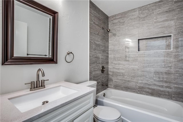 6220 Blarwood Dr, Austin, TX 78745 - bathroom featuring toilet, vanity, and bathing tub / shower combination