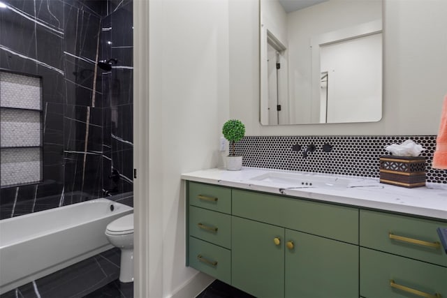17109 Saint Therese Rd, Manor, TX 78653 - bathroom with vanity, decorative backsplash, washtub / shower combination, and tile patterned floors