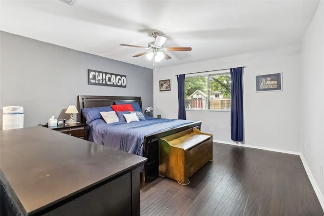 1610 Old Tract Rd, Pflugerville, TX 78660 - bedroom featuring dark wood-style floors, baseboards, and ceiling fan