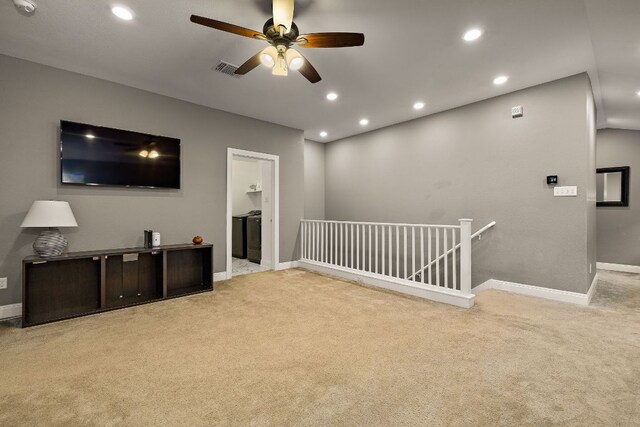 404 Buttercup Creek Blvd Unit 11, Cedar Park, TX 78613 - unfurnished living room featuring carpet flooring, baseboards, a ceiling fan, and recessed lighting
