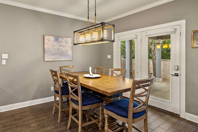 404 Buttercup Creek Blvd Unit 11, Cedar Park, TX 78613 - dining area with dark wood finished floors, ornamental molding, baseboards, and french doors