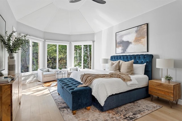 2901 Meandering River Ct, Austin, TX 78746 - bedroom featuring wood finished floors, ceiling fan, and vaulted ceiling