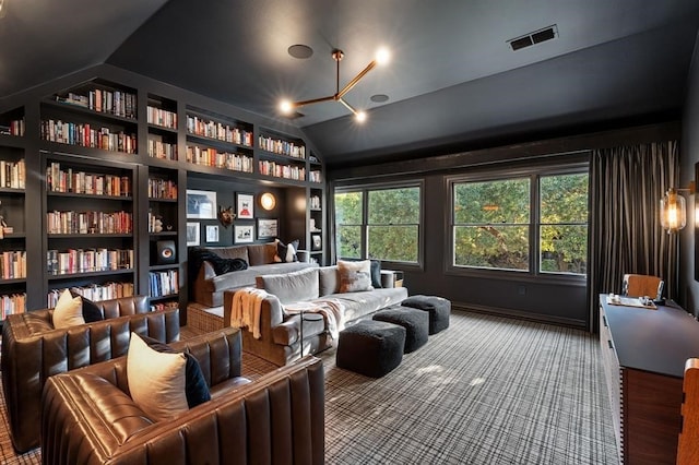 2901 Meandering River Ct, Austin, TX 78746 - living area featuring vaulted ceiling and built in features