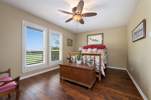 2400 W Fitzhugh Rd, Dripping Springs, TX 78630 - bedroom with baseboards, wood-type flooring, and a ceiling fan