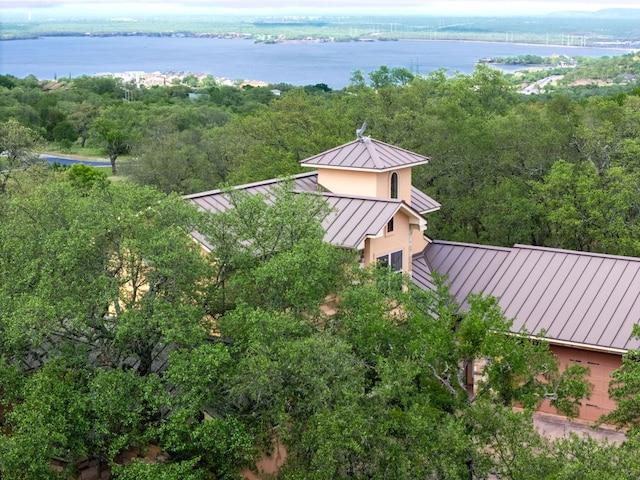 600 Mountain Dew Rd, Horseshoe Bay, TX 78657 - drone / aerial view with a water view and a view of trees