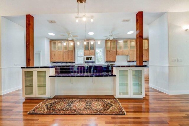 3701 Fischer Store Rd, Wimberley, TX 78676 - bar featuring a wainscoted wall, light wood-style flooring, and ceiling fan