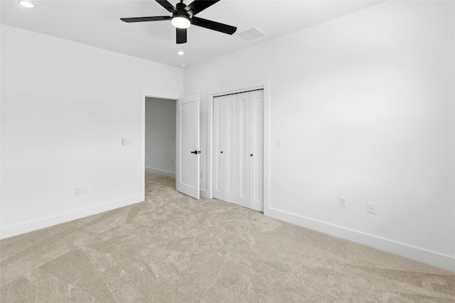 1500 Sylvan Glade Rd Unit 1A, Austin, TX 78745 - unfurnished bedroom featuring carpet floors, recessed lighting, a ceiling fan, and a closet