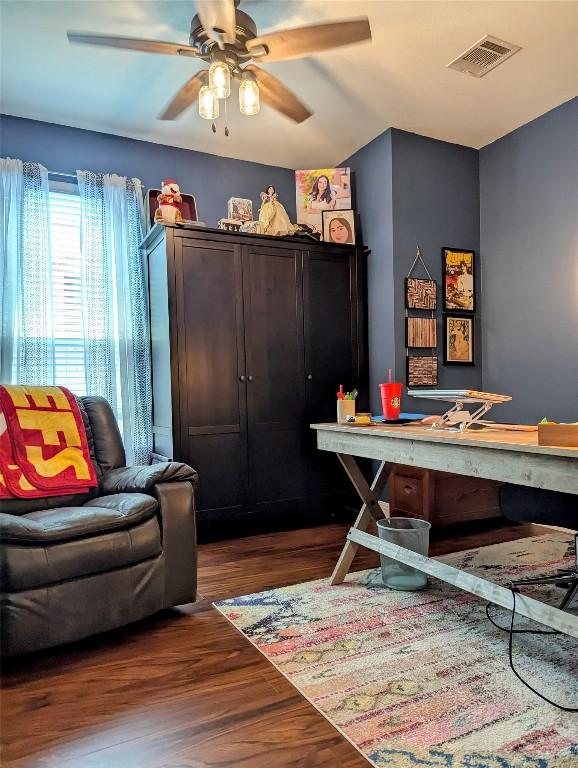 7617 Rio Pass, Austin, TX 78724 - office featuring dark wood-type flooring and a ceiling fan