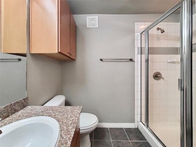 2502 Leon St Unit 515, Austin, TX 78705 - full bath with toilet, a stall shower, tile patterned floors, visible vents, and vanity