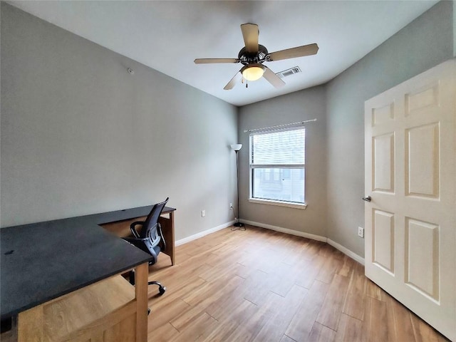 2502 Leon St Unit 515, Austin, TX 78705 - home office with ceiling fan, light wood-style flooring, baseboards, and visible vents