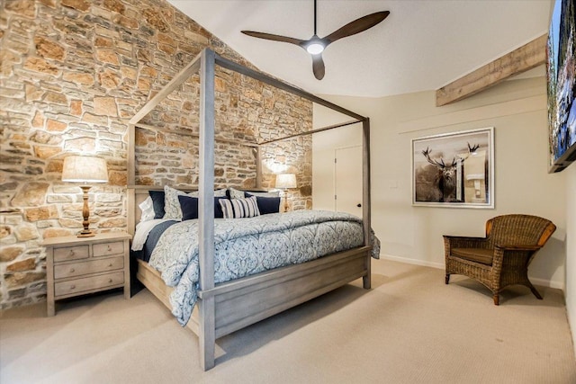 402 Island Dr Unit C, Horseshoe Bay, TX 78657 - bedroom featuring baseboards, a ceiling fan, carpet, and vaulted ceiling