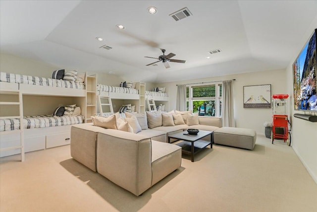 402 Island Dr Unit C, Horseshoe Bay, TX 78657 - carpeted living room featuring ceiling fan, recessed lighting, and visible vents