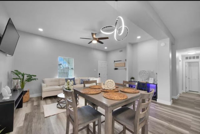 102 W Corral St Unit 2, South Padre Island, TX 78597 - dining room featuring light wood-style floors, ceiling fan, and recessed lighting