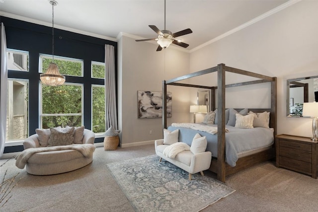 1300 Morning Moon Cir, Austin, TX 78732 - bedroom featuring carpet, ornamental molding, baseboards, and a ceiling fan