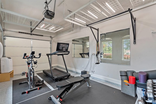 1300 Morning Moon Cir, Austin, TX 78732 - workout area featuring a garage and baseboards