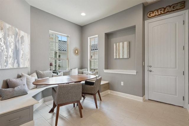 1300 Morning Moon Cir, Austin, TX 78732 - dining space featuring breakfast area, baseboards, recessed lighting, and light tile patterned floors