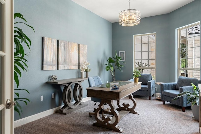 1300 Morning Moon Cir, Austin, TX 78732 - office featuring carpet floors, a chandelier, and baseboards
