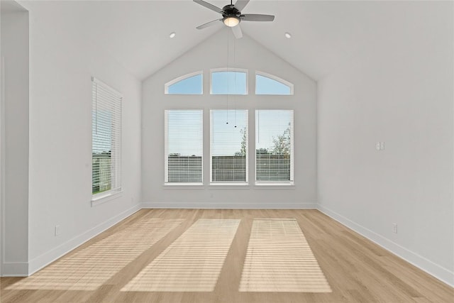 505 Golden Sage Ave, Georgetown, TX 78633 - unfurnished room with ceiling fan, light wood-style flooring, and lofted ceiling