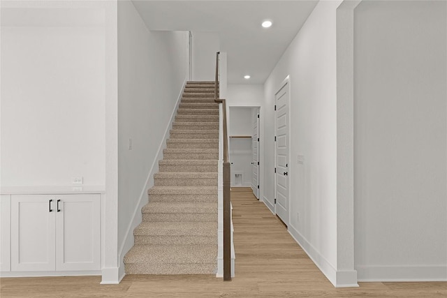 505 Golden Sage Ave, Georgetown, TX 78633 - stairway with recessed lighting and wood finished floors