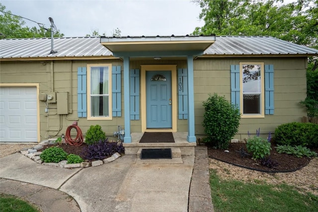 entrance to property with metal roof