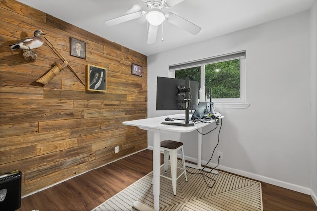 105 S Rainbow Bridge Dr, Cedar Park, TX 78613 - office space featuring wood walls, an accent wall, a ceiling fan, and wood finished floors